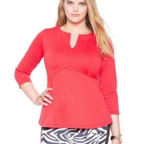 Eloquii Womens Top Size 20 Red Empire Flare Blouse Ponte NEW - Picture 1 of 6